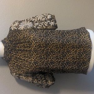 THML Leopard Print Top with Embroidered Sleeves